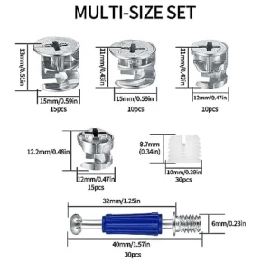 Cam Lock Nuts and Cam Screws, 110 Pcs Cam Locks for Furniture Connecting Cam Lock Fittings, 3 in 1 Cam Connector Bolt Fittings Fasteners Hardware Parts for Drawer Dresser Cabinet