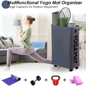 Caroeas Yoga Mat Storage Rack, Yoga Mat Holder Accessories, Home Gym Equipment Storage Yoga Mats, Women Men Workout Equipment Organization with Wheels