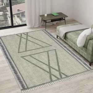 Casavani Kilim Rug 8 Square Area Rug Flatweave Rug Boho Rug Green Black Cotton Area Rug Washable Throw Rugs for Large Bedroom Square Dining Table Hall Room Patio Doormat