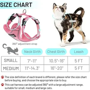 Cat Harness – Escape Proof Reflective Cat Harness and Leash for Small to Large Cats, Puppy, Small Dog – Adjustable Mesh Breathable Pink Cute Cat Harness for Walking Training Hiking