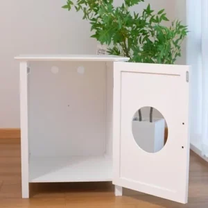 Cat Litter Box Enclosure, Hidden Litter Box Furniture Cabinet, Indoor Cat House Side Table, Large Pet Crate Nightstand, Kitty Litter Box Loo Washroom (White)