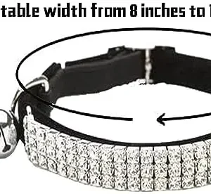 CHUKCHI Soft Velvet Safe Cat Adjustable Collar Bling Diamante with Bells,11 inch for Small Dogs and Cats (Black)