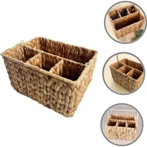 Ciieeo Countertop Utensil Basket Divided Cutlery Storage Organizer Cutlery Holder Basket Utensil Drainer Basket Seagrass Flatware Basket Hamper Tableware Iron