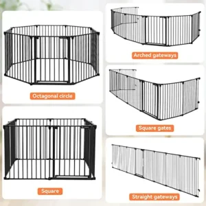 COMOMY 198″ Baby Gate Extra Wide, Dog Gate Pet Gate for House Stairs Doorways Fireplace, 3 in 1 Play Yard Child Safety Gate, Auto Close, Hardware Mounted (30″ Tall, Black)