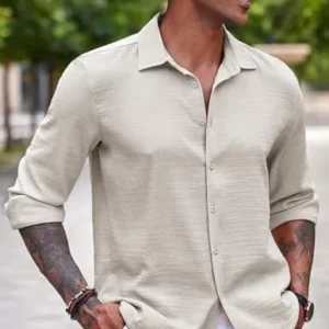 COOFANDY Men’s Casual Long Sleeve Button Down Shirt Textured Wrinkle-Free Untucked Shirt