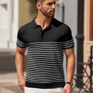 COOFANDY Men’s Knit Polo Shirts Short Sleeve Striped Polo Shirt Fashion Casual Golf Shirts