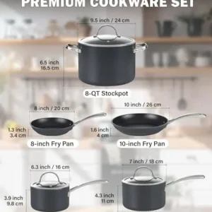 Cooks Standard 8-Piece Nonstick Hard Anodized Cookware Set, Pots and Pans Set Includes Saucepans, Stockpot, Frying Pans, Lids, Black