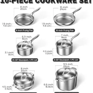 Cooks Standard Stainless Steel Kitchen Cookware Sets 10-Piece, Multi-Ply Full Clad Pots and Pans Cooking Set with Stay-Cool Handles, Dishwasher Safe, Oven Safe 500°F, Silver