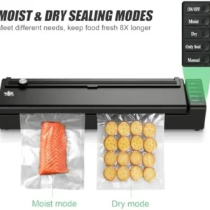 Cordless Rechargeable Vacuum Sealer Machine for Food Storage and Sous Vide – With External Vacuum, Suction Hose, Bag Cutter, and 10 Bags