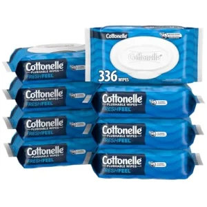 Cottonelle Freshfeel Flushable Wet Wipes, Adult Wet Wipes, 8 Flip-Top Packs, 42 Wipes per Pack (8 Packs of 42) (336 Total Flushable Wipes), Packaging May Vary