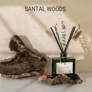 Craft & Kin Reed Diffuser Set with Dried Flowers, 5 oz Santal Woods Scented Reed Diffuser with Sticks, Scented Sticks Diffuser, Elegant Home Decor & Office Décor