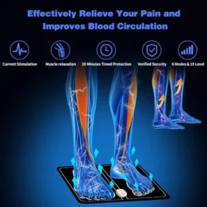 CrazySun EMS Foot Massager Mat for Neuropathy – Foot Massager for Pain Plantar Relief, Improve Circulation, Muscle Relaxation, Portable & Rechargeable Feet Massager Pad with 6 Modes &19 Levels