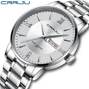 CRRJU Men’s Minimalist Casual Luxury Auto Date Watches Fashion Business Japan Movement Quartz Waterproof Wristwatches for Men Stainsteel Steel Band Watch