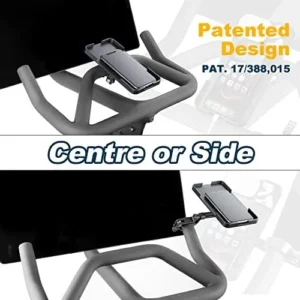 CyclingDeal Phone Holder Bracket Mount Tray – for Indoor Exercise Bikes with Round Bars ONLY – Compatible with Peloton Bike & Bike+, and NordicTrack – Install at The Centre or Side – Fully Adjustable