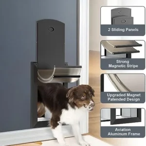 Decormax Heavy Duty Dog Door for Wall, Energy Efficient Doggie Door with Aluminum Frame, Telescoping Tunnel, Double Magnetic Flaps and Two Sliding Lock Panels, Easy to Install, Black, Large