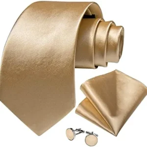 DiBanGu Mens Solid Tie Set Satin Necktie Hanky Cufflinks Set Party Wedding Business