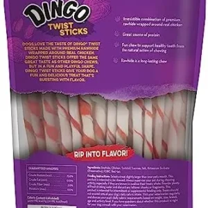 Dingo Twist Sticks 50 Count, Rawhide For Dogs, Made With Real Chicken, 50 Count (Pack of 1)