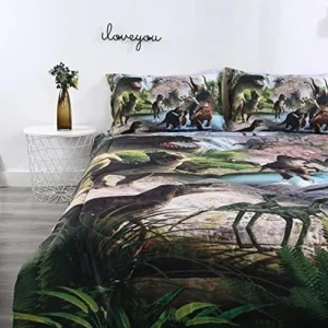 Dinosaur Comforter Set Kid’s Dinosaur Bedding 3D Digital Print Kid’s Comforter Sets Dinosaur with 2 Pillowcases Twin Size