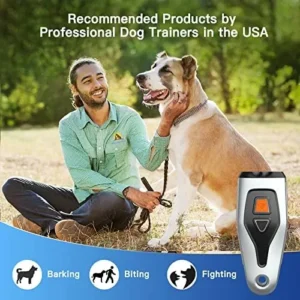 DLT-DELOTA Dog Barking Control Devices, Anti Barking Device with Training/Deterrent Modes, Barking Control Devices of 32 FT, Rechargeable Ultrasonic Dog Bark Deterrent with LED Flashlight (Silver)