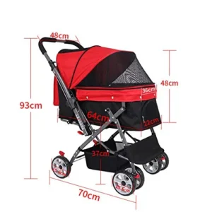 Dog/Cat/Pet Stroller 4-Wheel Reversible Handle Folding Carrier Durable Suitable for Small and Medium Pets (Red)