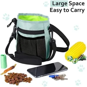 Dog Clicker Training Kit, 1 Dog Treat Training Pouch and 2 Pieces Pet Training Clicker with Wrist Strap, Built in Poop Bag Dispenser Easily Carrying Pet Toys Treats (Mint Green, Abstract Pattern)