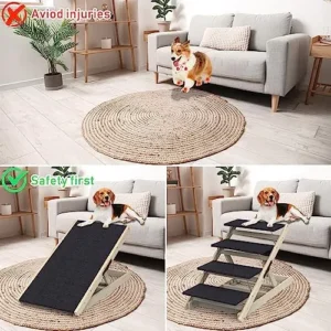 Dog Ramp, Adjustable Steps for High Bed, Folding Stairs Beds, Small & Large Dogs, Ramp Car with Non-Slip Surface, Wooden and Couch