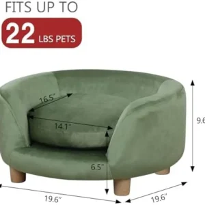 Dog Sofas and Chairs/Dog Beds with Soft Velvet Fabric/Durable Pet Sofa Bed/Wooden Frame Cat Bed/Dog Couch with Washable Comfortable Cushion for Small Dog Rest Using (Green)