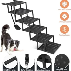 Dog Stairs for Car – Foldable Dog Ramps for Large Dogs with Non Slip Surface, Portable Dog Steps for Cars and SUV, Truck, Support Up to 200 Lbs, 6 Steps