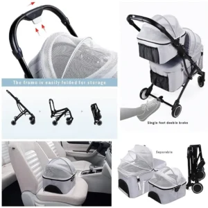 Double-Layer Pet Stroller Lightweight Dog Pram Pet Strollers for Dogs and Cats Breathable Travel Pet Gear Cat Carrier Detachable