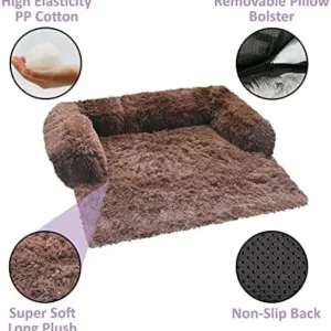 DRIPPY PETS Calming Dog Beds for Large Dogs, Plush Dog Mat with Fluffy Neck Bolster, Protects Furniture with Removable and Washable Cover for XL Large Medium Small Dogs and Cats (Ombré Coffee – XL)