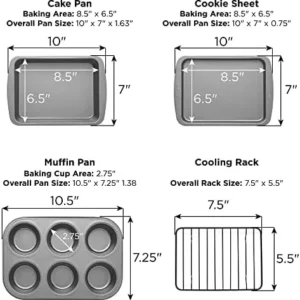 Ecolution EIOGY-1204 Toaster Oven Bakeware 4Piece Set | Nonstick Heavy Duty Carbon Steel,Gray