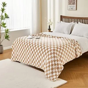 Edenleaf Checkered Blanket Flannel Throw Blankets Soft Cozy Checkered Grid Print Chessboard Gingham Pattern Blankets for Bed Sofa Couch for All Seasons（Blonde，50″×60″）