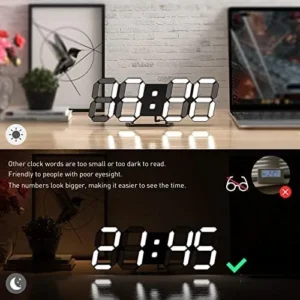 EDUP HOME 3D LED Clock Desk Alarm Clock Wall Clock with Remote Control, 9.7″ LED Electronic Clocks, Snooze Model, Temperature, Night Light Auto/Custom Brightness