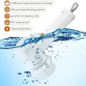 Electric Spin Scrubber,Power Scrubber,Electric Cleaning Brush, Cordless Power Scrubber, Bathroom Scrubber, Household Cleaning Tools, Cleaning Brush for Wall, Stove (Electric Spin Scrubber)