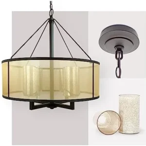 Elk Home Diffusion 4-Light Chandelier – in Oil Rubbed Bronze Finish, with Beige Organza with Mercury Glass Inner Shade, Transitional Style