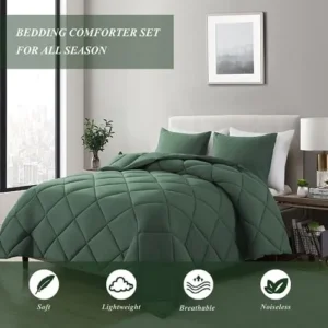 ELNIDO QUEEN® Full Comforter Set – Green All Seasons Bedding Comforters & Sets with 2 Pillow Cases – 3 Pieces Bed Set – Down Alternative Comforter Set- Bedding Comforter Sets Full Size (82×86 inch)