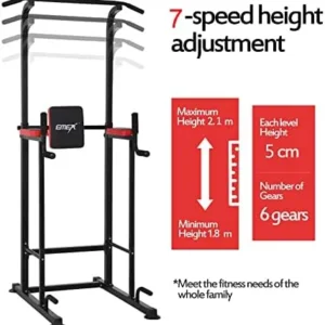 Emer Power Tower Pull Up Bar Workout Dip Station,Multi-function Home Gym Strength Training Fitness Equipment (black)