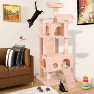 EMKK 63in Cat Tree Tower Condo Furniture Scratch Post for Kittens Pet House Play,Cat Tree, Cat Tower for Indoor Cats with Scratching Board, Multi-Level Cat Furniture Condo