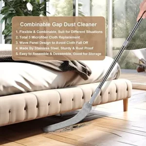 Extendable Gap Mop Dust Cleaner, Under Furniture, Fridge & Appliance Microfiber Hand Duster, Extension Pole Dust Scrub Brush for Damp and Dry, Cleaning Supplies Tools for Bedroom Bed Sofa Kitchen