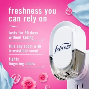 Febreze Air Freshener Plug In, Wall Diffuser, Plug in Air Fresheners for home, Downy April Fresh Scent, Odor Fighter for Strong Odors, 1 Warmer + 2 Oil Refills