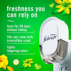 Febreze Plug In Air Fresheners For Home, Air Freshener Plug In, Gain Scent, Odor Fighter for Strong Odors, 1 Warmer + 2 Oil Refills