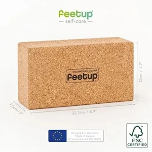 FeetUp – Yoga Blocks for Proper Alignment and Balance, Sturdy Meditation and Yoga Accessories, Must-Have Yoga Kit Tool, Pure Cork Yoga Block, 8.94 x 4.72 x 2.95 inches