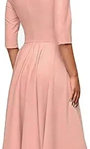 FENJAR Womens Elegance Audrey Hepburn Style Ruched 3/4 Short Ruffle Sleeve Casual Swing A-line Dress