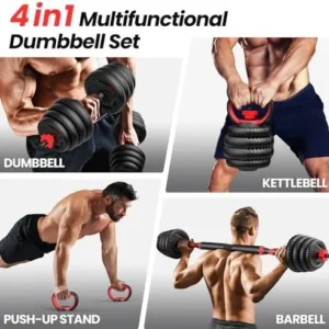 FITPLAM Adjustable dumbbell set, 20/35/55/70lbs Free Weights set with upgraded nut, 4 in 1 Weight Set Used as Kettlebells, Barbell, Push up Stand, Fitness Exercise for Home Gym Suitable Men/Women