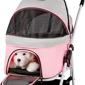 Foldable Dog Stroller Pram Buggy Pink Detachable Carrier 4 Wheel Lightweight Travel Pet Strollers Pushchairs for Small and Medium Cats