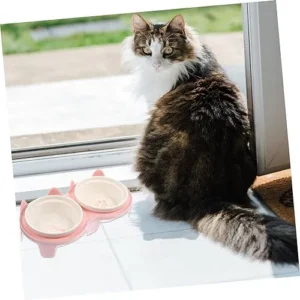 FRCOLOR 1 Set Cat Ceramic Double Bowl Tilted Food Bowl Cat Food Dish Pet Bowl with Stand Cat Feeding & Watering Supplies Neck Dog Food Feeder Cat Accessory Pet Supplies Household Plastic