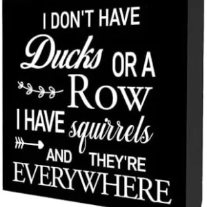 Funny Office Quote I Don’t Have Ducks or a Row Wooden Box Sign Desk Decor Rustic Humorous Wood Block Plaque Box Sign for Home Living Room Shelf Table Decoration (5 X 5 Inches)(Black)