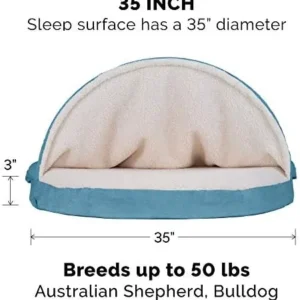 Furhaven 35″ Round Orthopedic Dog Bed for Large/Medium Dogs w/ Removable Washable Cover, For Dogs Up to 50 lbs – Sherpa & Suede Snuggery – Blue, 35-inch