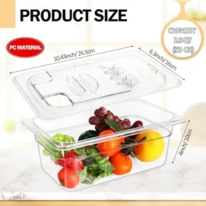 Geetery 12 Pack 1/4 Size 4” Deep Polycarbonate Food Pan with Lid Clear Stackable Plastic Pan Restaurant Food Storage Containers with Hinged Lids for Hotel Supplies