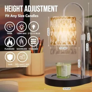 GEEZO Fragrance Candle Warmer Lamp with 2 Bulbs Electric Candle Warmer with Timer & Dimmer for Home Decor